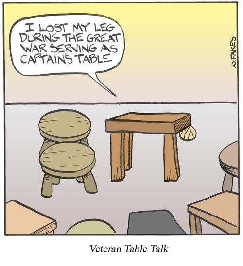 'I lost my leg during the great war serving as captain's table.'