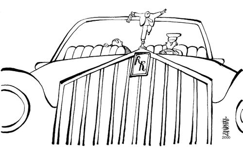Rolls Royce with a figure of a businessman on the front.