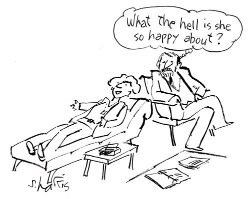'What the hell is she so happy about?'