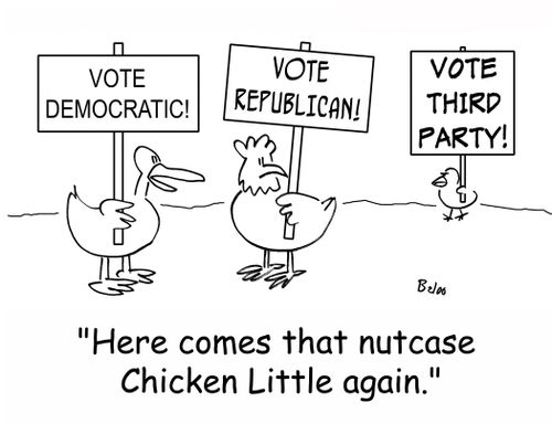 Here come that nutcase Chicken Little again.