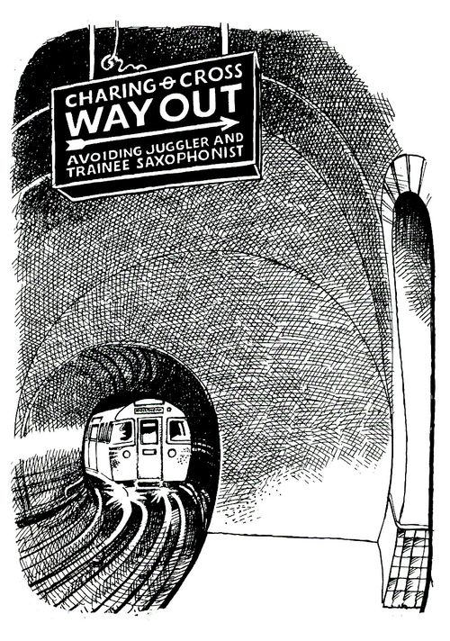 Way out - avoiding juggler and trainee saxophonist.