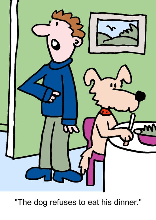 "The dog refuses to eat his dinner."