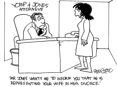 Yomp & Jones...attorneys: 'Mr Jones wants me to inform you that he is representing your wife in her divorce.'