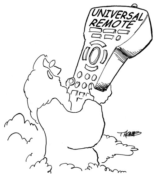 God operating a universal remote.