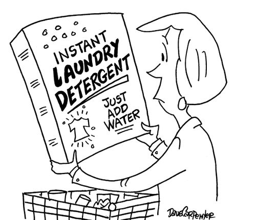 Instant Laundry Detergent, 'Just add water'.