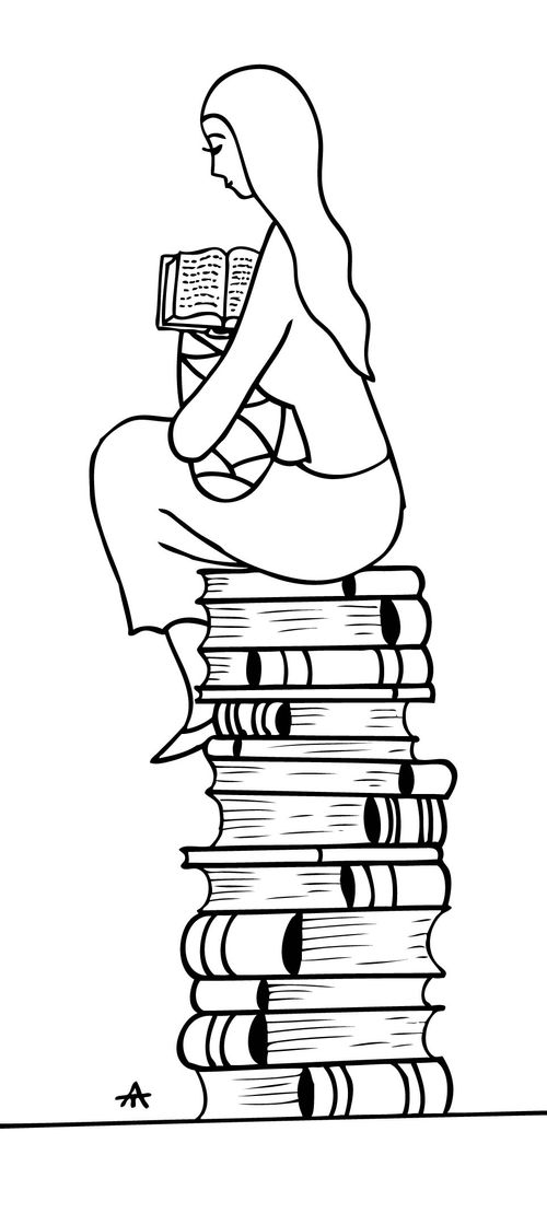 Woman and books.