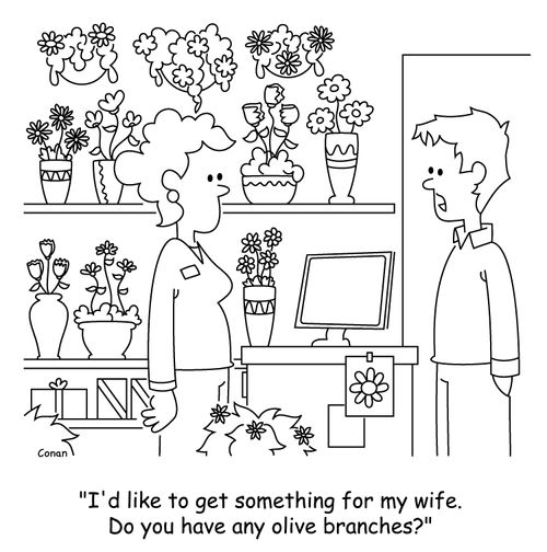 "I'd like to get something for my wife. Do you have any olive branches?"