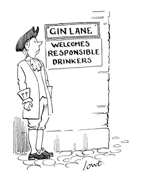 'Gin Lane - Welcomes responsible drinkers.'