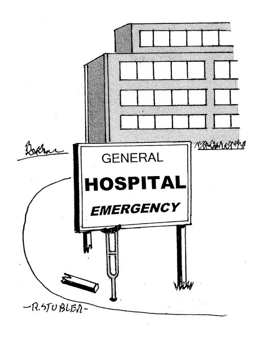 Broken hospital sign.