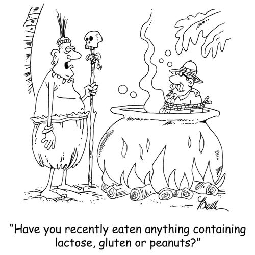 'Have you recently eaten anything containing lactose, gluten or peanuts?'