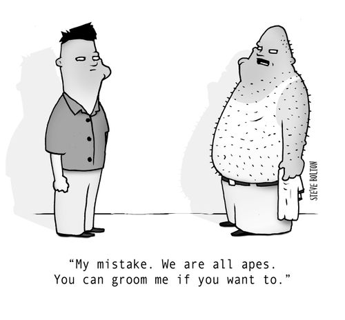 "My mistake. We are all apes. You can groom me if you want to."