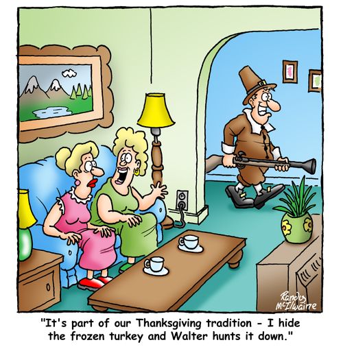'It's part of our Thanksgiving tradition - I hide the frozen turkey and Walter hunts it down.'