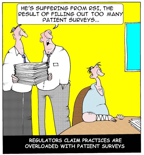 Regulators claim practices are overloaded with patient surveys.