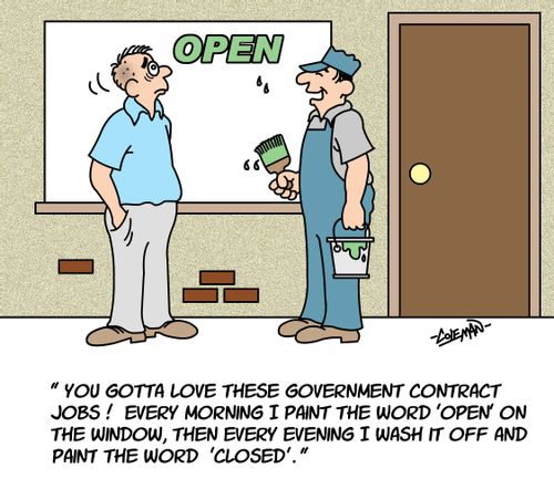 Government Contract Painter Paints Sign Windows.