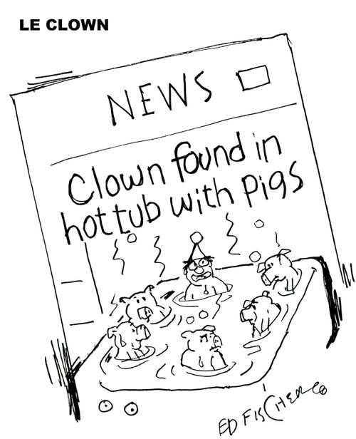 News: Clown found in hot tub with pigs