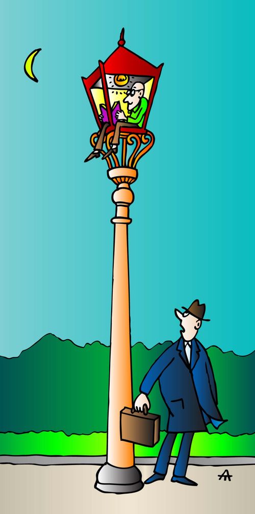 Man reading in lamp