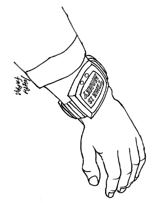 Watch reads: 'Time is Money'.