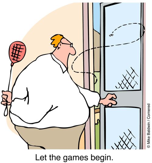 Man with fly swat - Let the games begin.