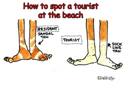 How to spot a tourist on the beach.