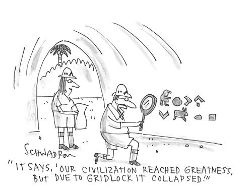 'It says, 'our civilization reached greatness, but due to gridlock it collapsed'.'