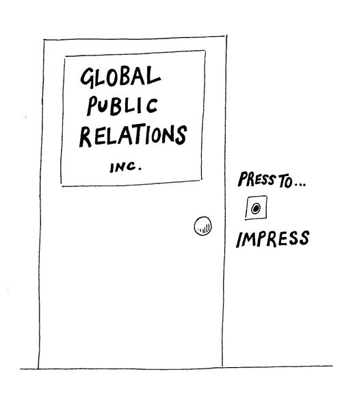 Global Public Relations - doorbell reads, press to impress.
