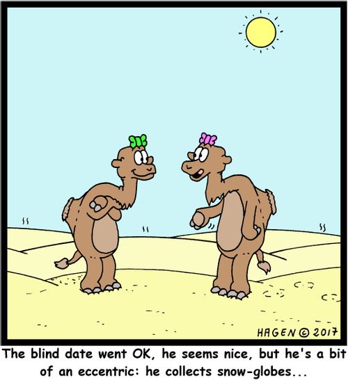 "The blind date went OK, he seems nice, but he's a bit of an eccentric: he collects snow-globes..."
