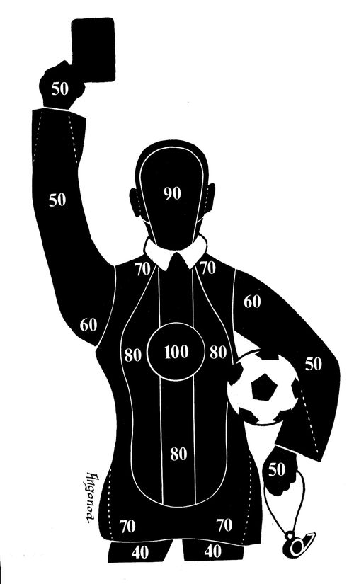 Target practice board in the shape of a football referee.