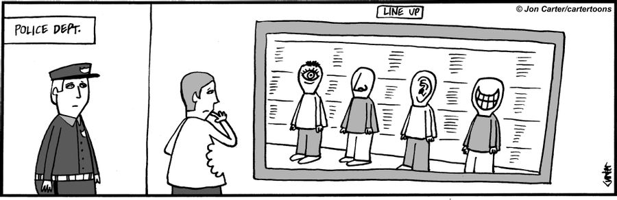 Man with bite in him must find the perpetrator at a police station lineup.
