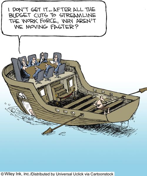 'I don't get it...after all the budget cuts to streamline the work force, why aren't we moving faster.'