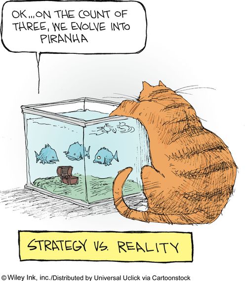 'Ok...on the count of three, we evolve into piranha.'