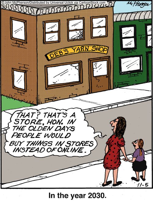 'That? That's a store, hon. In the olden days people would buy things in stores instead of online.'