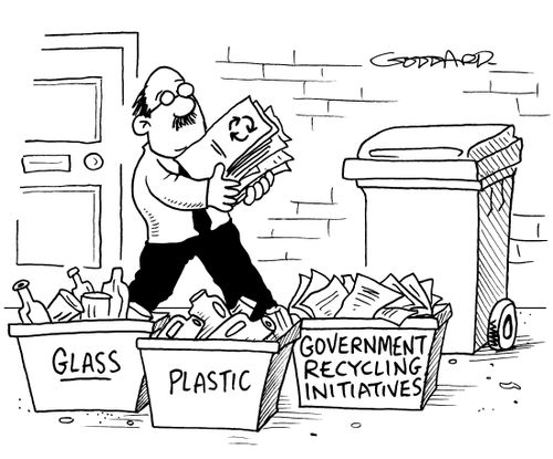 Government recycling initiatives (in recycling bin).