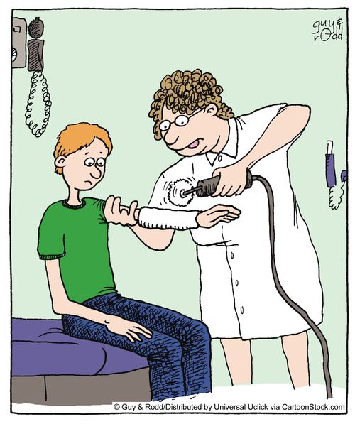 Kid with plaster cast being sawn off.