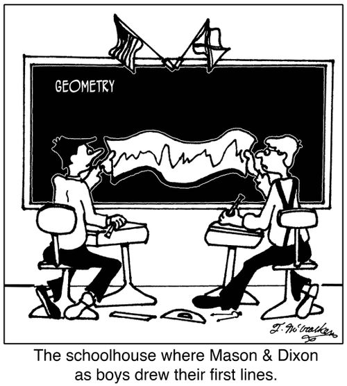 'The schoolhouse where Mason and Dixon as boys drew their first lines.'