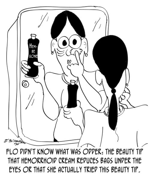 Flo didn't know what was odder: the beauty tip that hemorrhoid cream reduces bags under the eyes or that she actually tried this beauty tip.