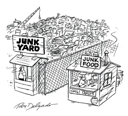 Junk food next to junk yard.