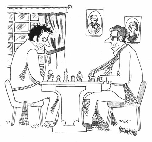 Chess players covered in cobwebs