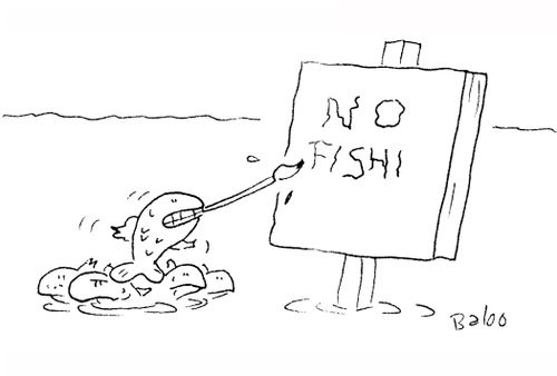 Fish paint No Fishing sign.