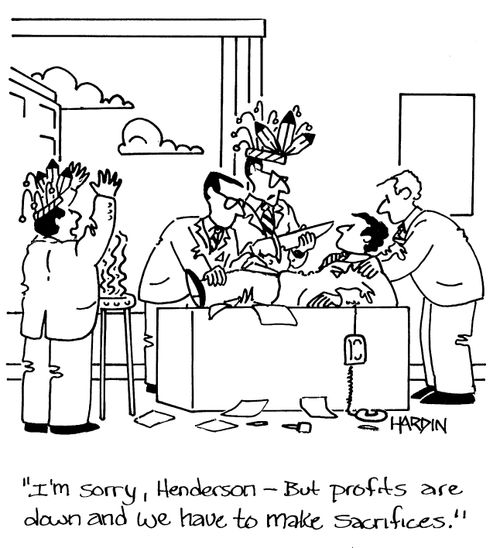 'I'm sorry, Henderson - But profits are down and we have to make sacrifices.'
