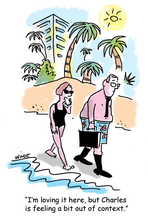 'I'm loving it here, but Charles  is feeling a bit out of context.' 
