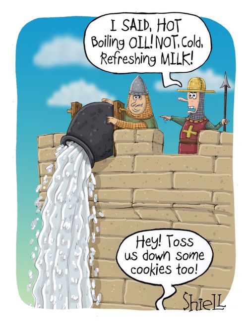 "I said hot, boiling oil! Not cold, refreshing milk!"
