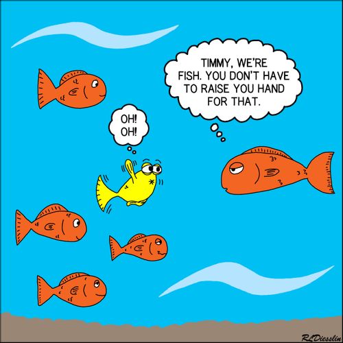 Fish school toilet protocol.