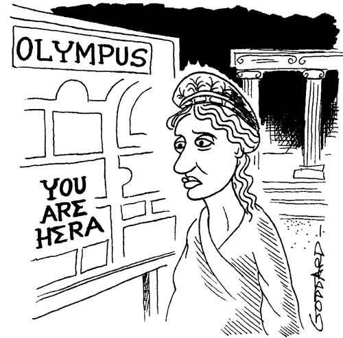 Hera looking at map of 'Olympus'  'You are Hera'