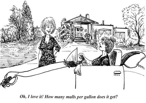 'Oh, I love it! How many malls per gallon does it get?'