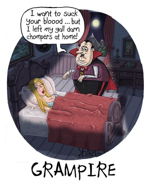 "I want to suck your blood... but I left my gall darn chompers at home!"