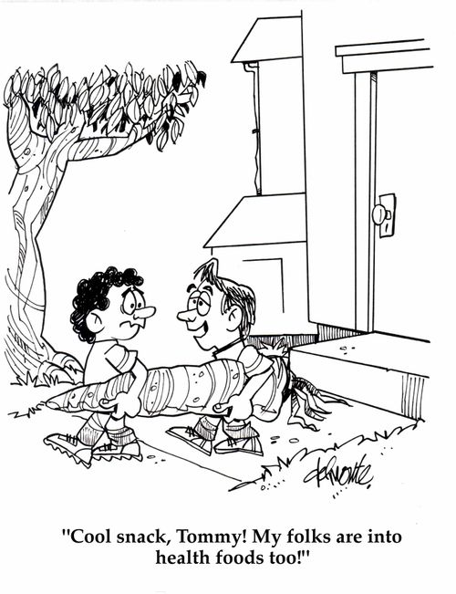 'Cool snack, Tommy! My folks are into health foods too!'