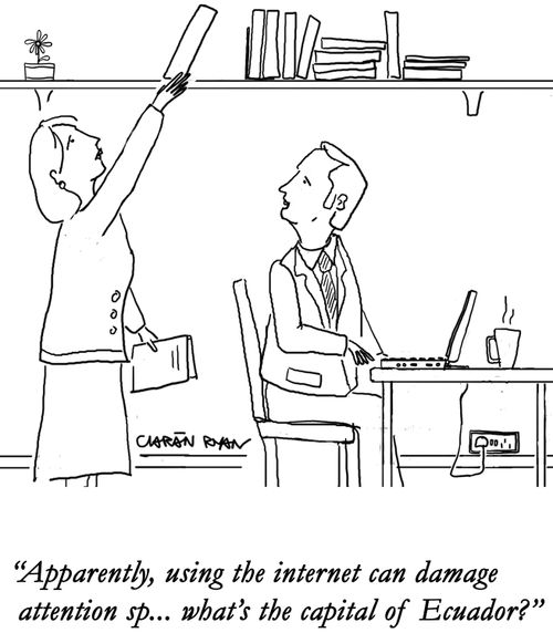 'Apparently, using the internet can damage sp... what's the capital of Ecuador?'