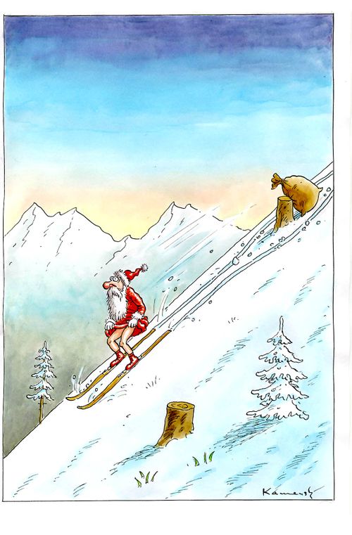 Santa loses His Sack While Ski-ing. 