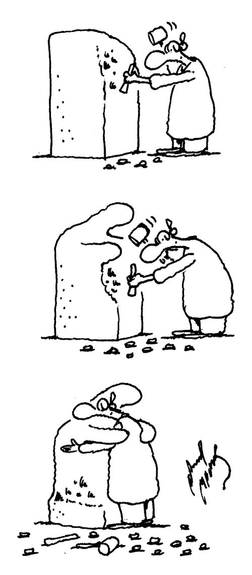 Sculptor making a statue to hug.
