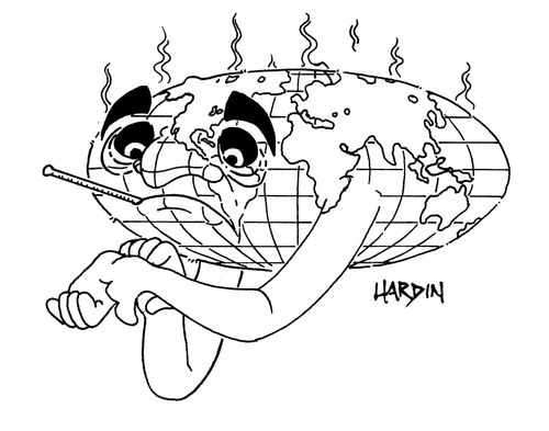 An ill looking Earth checking it's own pulse.